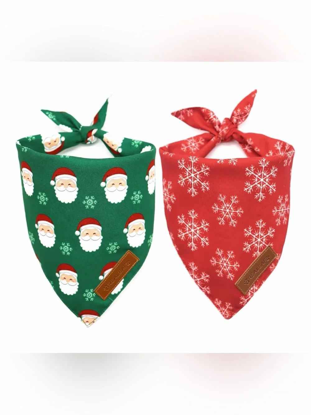Realeaf Christmas Dog Bandana 2-Pack Santa & Snowflake Tie-On Scarves Size Large